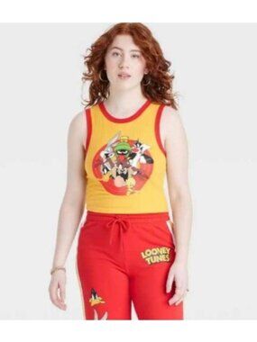 Looney Tunes Womens Graphic Ringer Tank Top Yellow Sz XXL